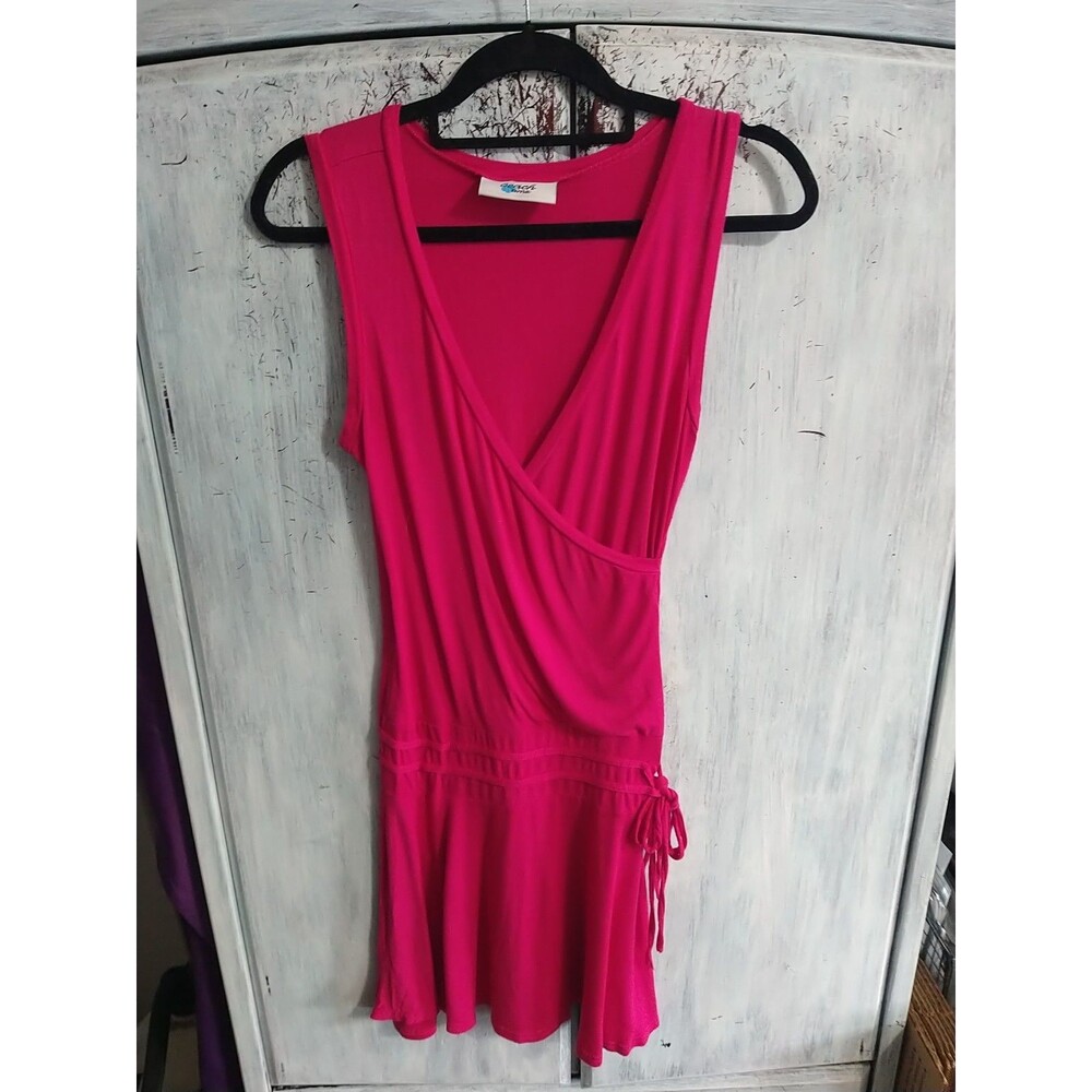 Beach Time V-neck Sleeveless Dress Hot Pink Boho Beachy Y2K Tie Side Sz 2